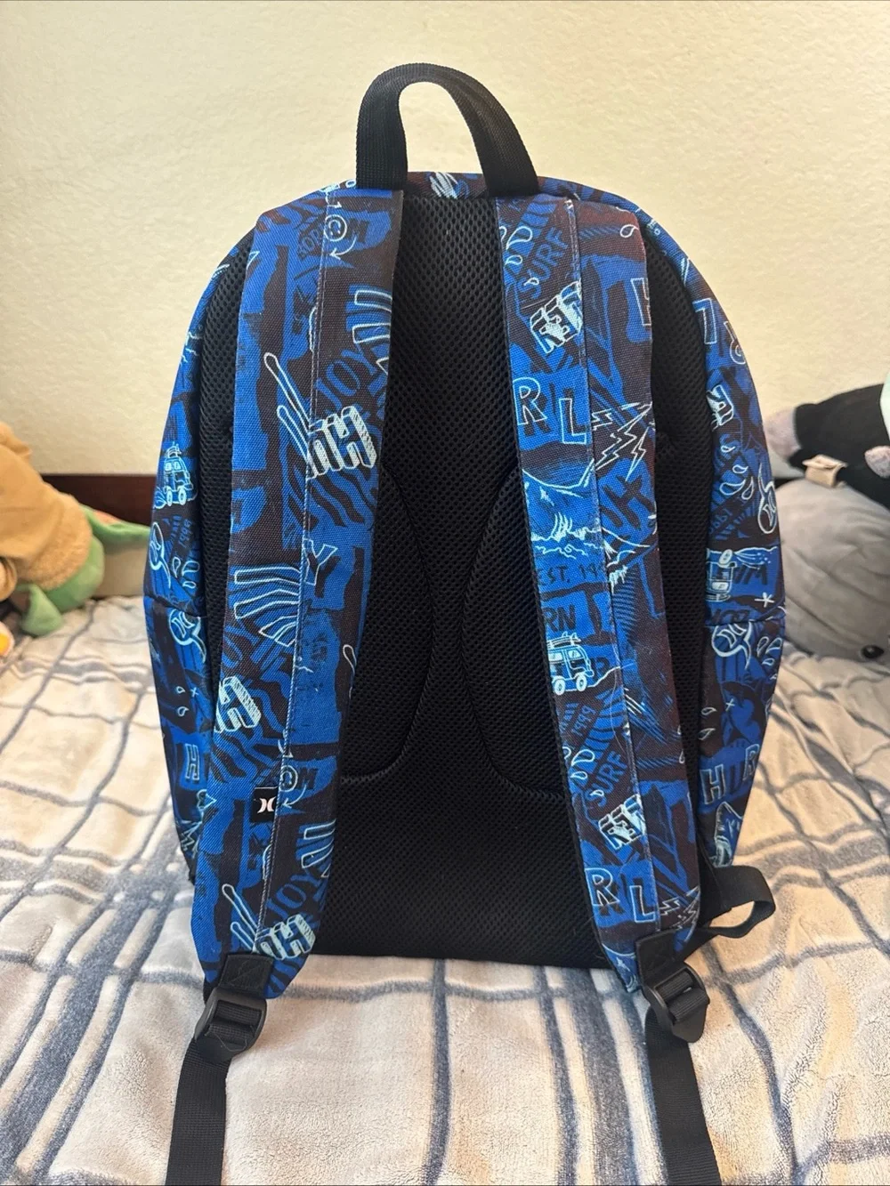 Hurley Blue Graphic Shark Backpack Bag Boys with Neon Yellow Accent
